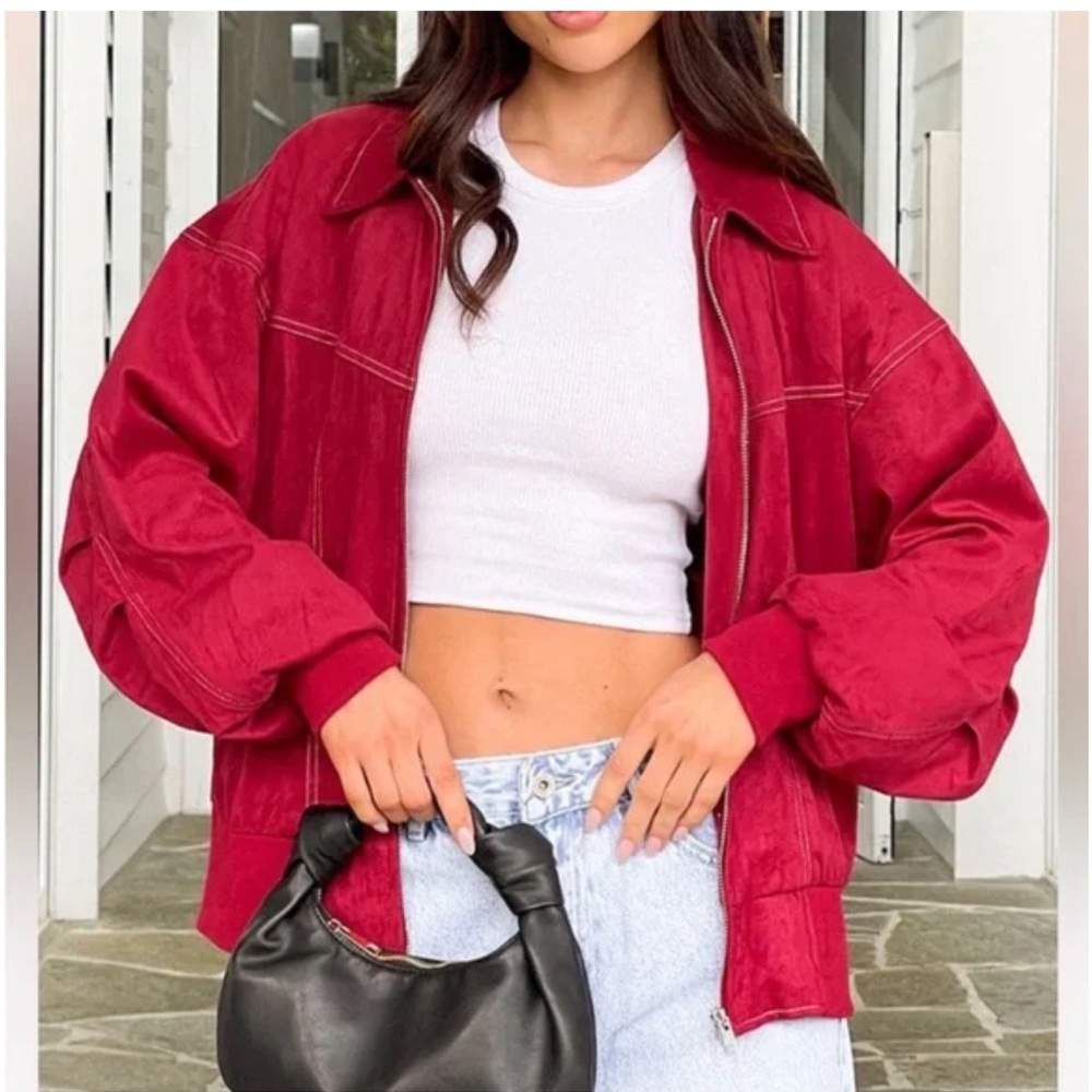 Lui red bomber jacket - beginning boutique